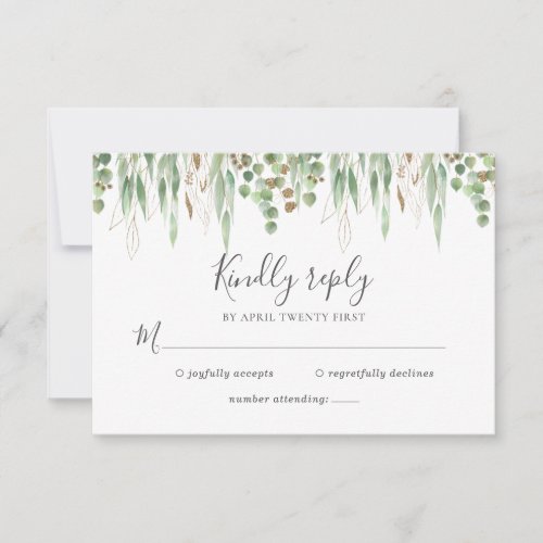Watercolor Eucalyptus Greenery Modern Wedding RSVP Card