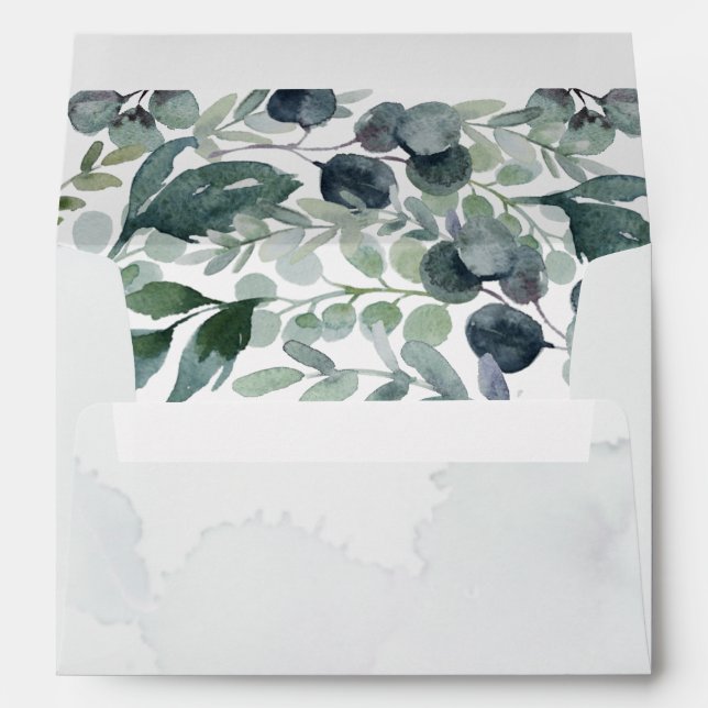 Watercolor Eucalyptus Greenery Monogram Envelope (Back (Bottom))