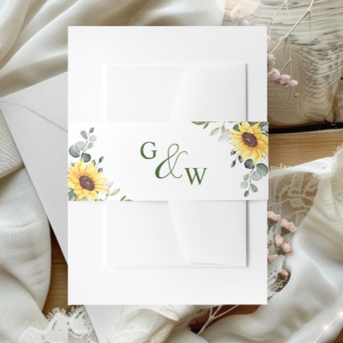 Watercolor Eucalyptus Greenery Monogram Wedding Invitation Belly Band