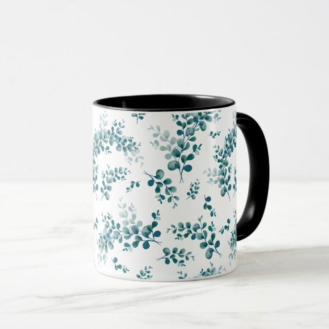 Watercolor eucalyptus greenery mug (Front Right)