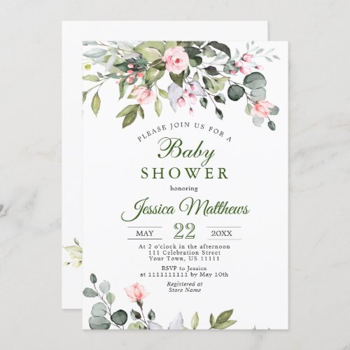 Watercolor Eucalyptus Greenery NEUTRAL Baby Shower Invitation