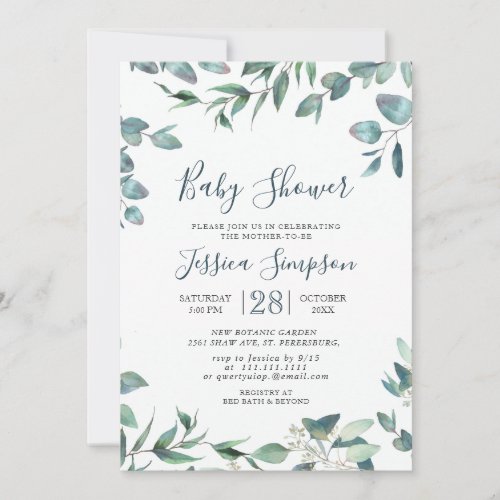 Watercolor Eucalyptus Greenery NEUTRAL Baby Shower Invitation