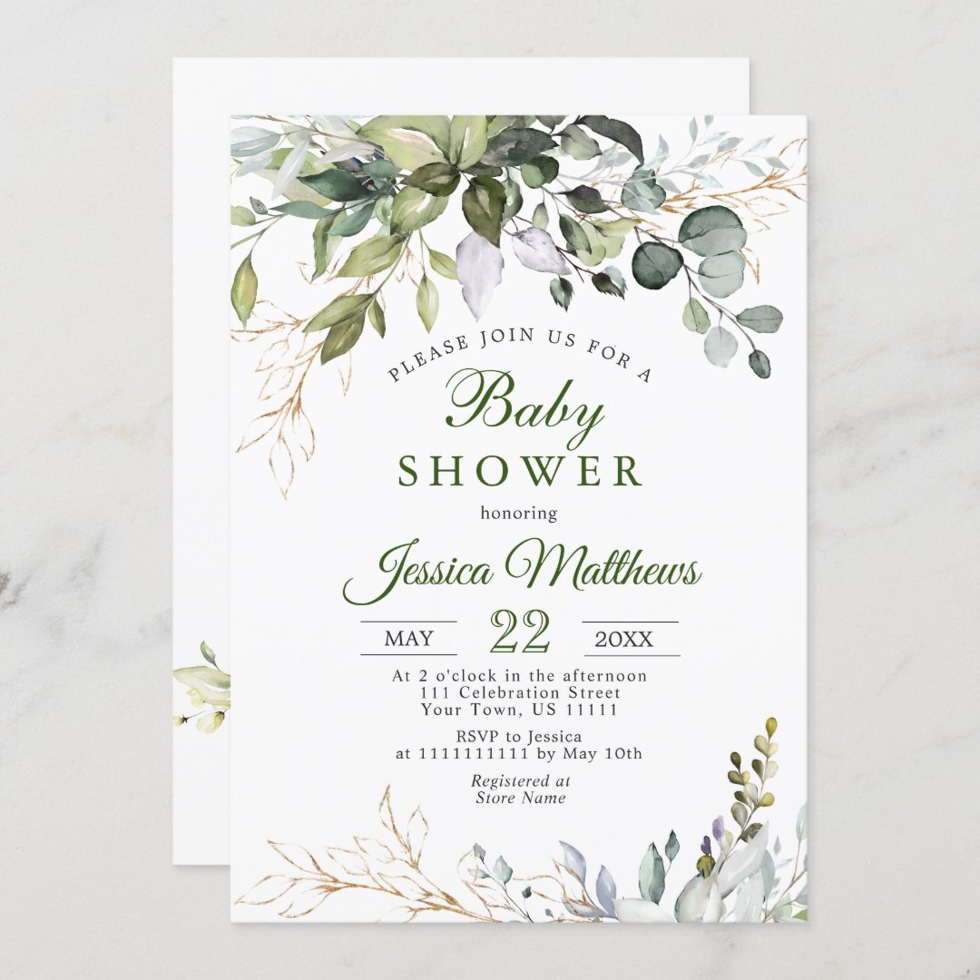 Watercolor Eucalyptus Greenery NEUTRAL Baby Shower Invitation | Zazzle