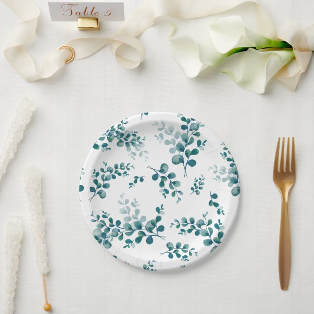 Watercolor eucalyptus greenery paper plates (Wedding)