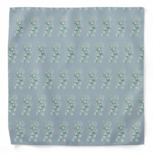 Watercolor Eucalyptus Greenery Pattern Blue Bandana