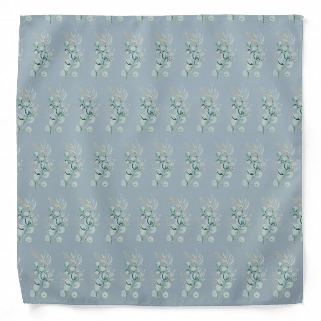 Watercolor Eucalyptus Greenery Pattern Blue Bandana (Front)