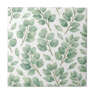 Watercolor Eucalyptus Greenery Pattern Ceramic Tile