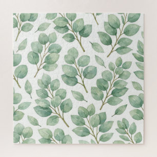 Watercolor Eucalyptus Greenery Pattern Jigsaw Puzzle