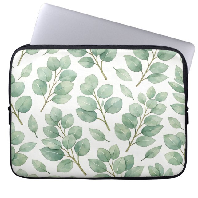 Watercolor Eucalyptus Greenery Pattern Laptop Sleeve (Front)
