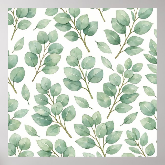 Watercolor Eucalyptus Greenery Pattern Poster (Front)