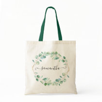 Watercolor Eucalyptus Greenery Personalized Tote Bag Watercolor Eucalyptus Greenery Personalized Tote Bag