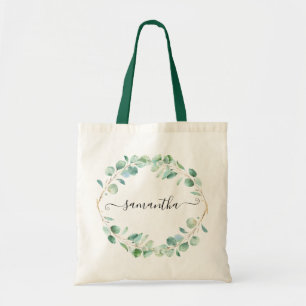 Watercolor Eucalyptus Greenery Personalized Tote Bag
