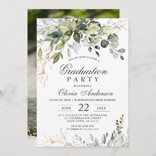 Watercolor Eucalyptus Greenery PHOTO Graduation Invitation