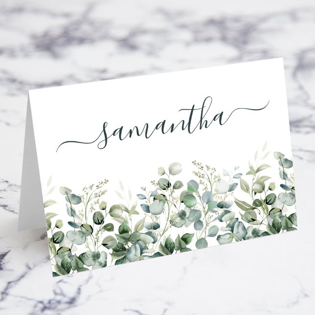Watercolor Eucalyptus Greenery Place Card (Watercolor Eucalyptus Greenery Individual Place Card)