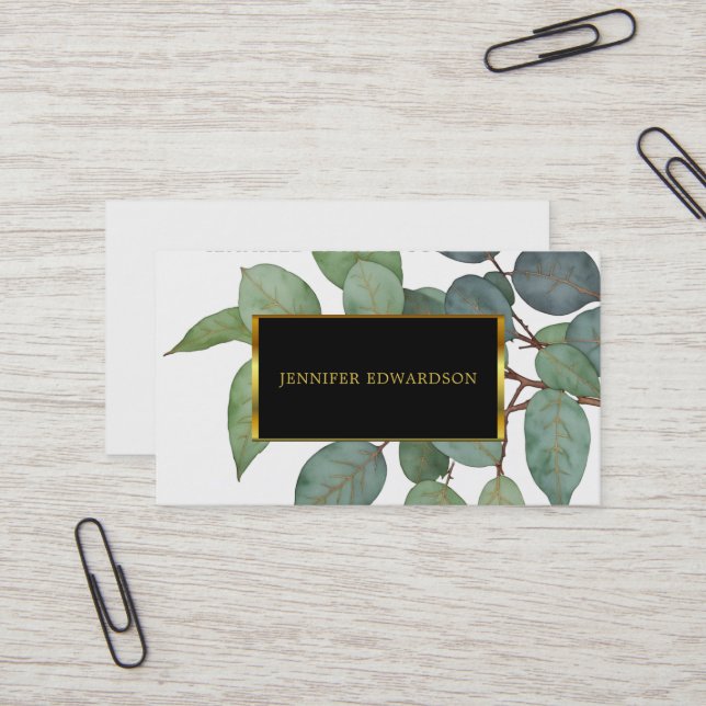 Watercolor eucalyptus greenery professional business card (Front/Back In Situ)