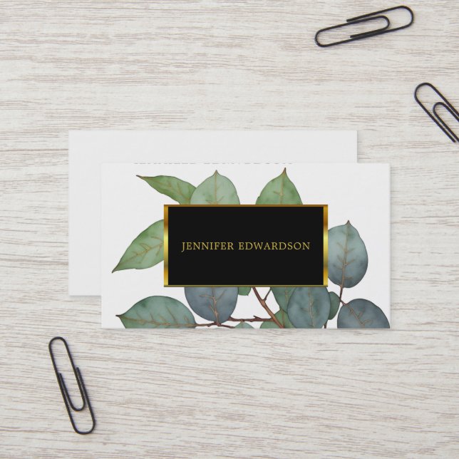 Watercolor eucalyptus greenery professional business card (Front/Back In Situ)