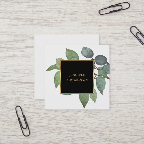 Watercolor eucalyptus greenery professional square business card