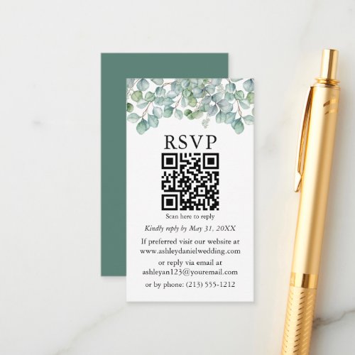 Watercolor Eucalyptus Greenery QR Wedding RSVP Enclosure Card