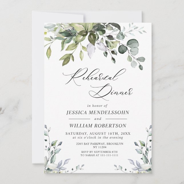 Watercolor Eucalyptus Greenery Rehearsal Dinner In Invitation (Front)