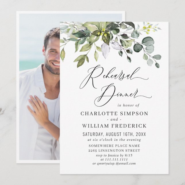 Watercolor Eucalyptus Greenery Rehearsal Dinner Invitation (Front/Back)