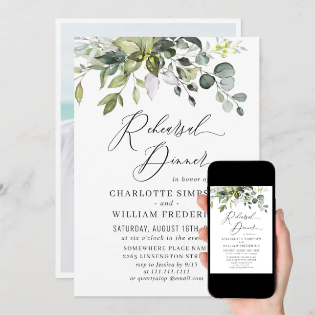 Watercolor Eucalyptus Greenery Rehearsal Dinner Invitation Zazzle