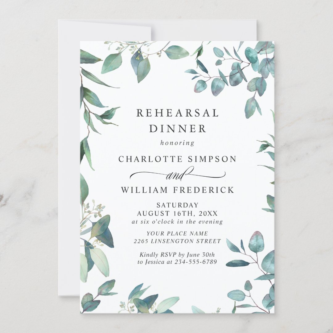 Watercolor Eucalyptus Greenery Rehearsal Dinner Invitation Zazzle