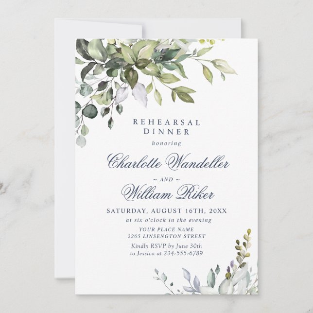 Watercolor Eucalyptus Greenery Rehearsal Dinner Invitation (Front)