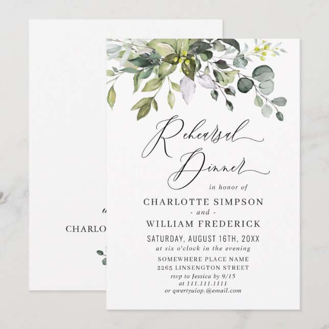 Watercolor Eucalyptus Greenery Rehearsal Dinner Invitation (Front/Back)