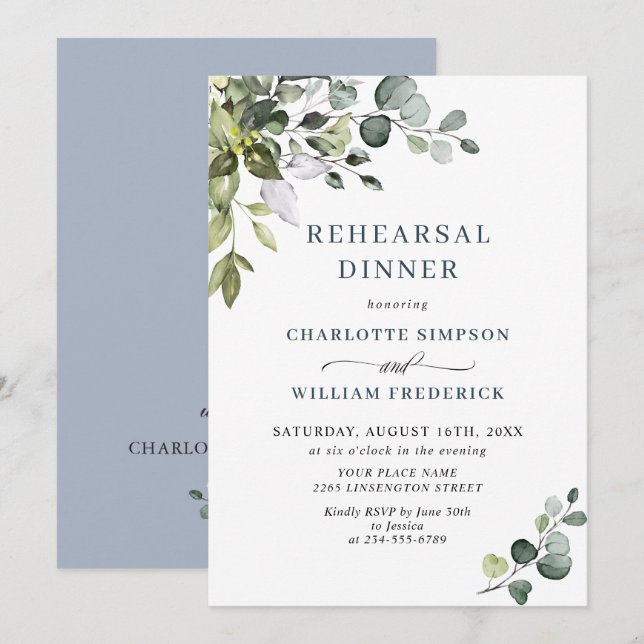 Watercolor Eucalyptus Greenery Rehearsal Dinner Invitation (Front/Back)