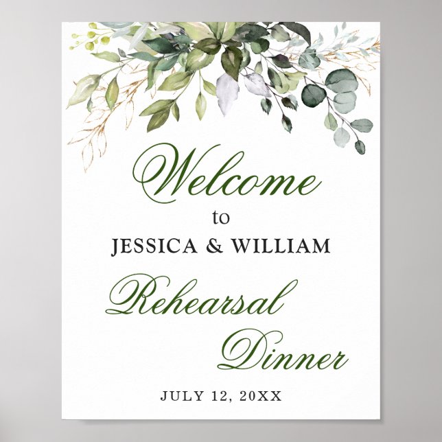 Watercolor Eucalyptus Greenery Rehearsal Dinner Poster (Front)