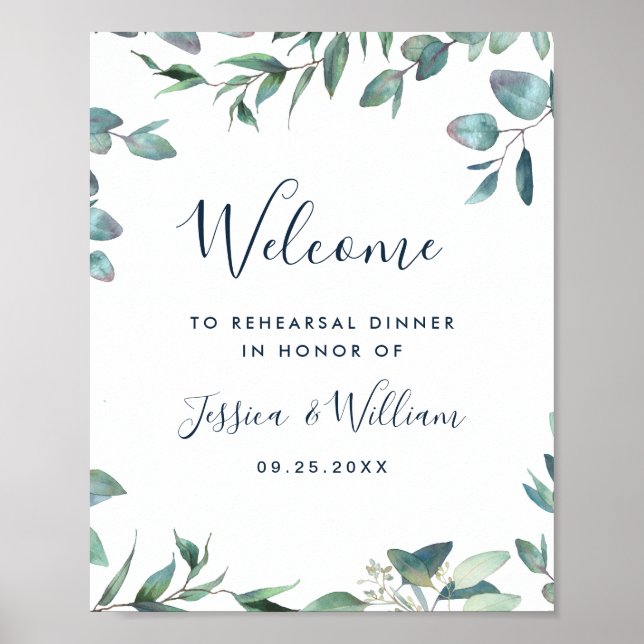Watercolor Eucalyptus Greenery Rehearsal Dinner Poster (Front)