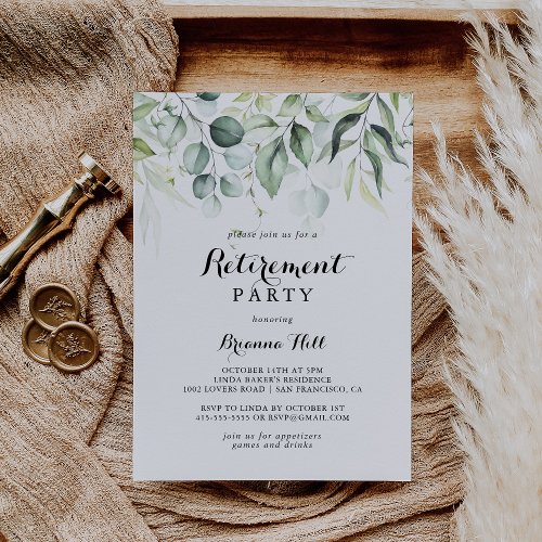 Watercolor Eucalyptus Greenery Retirement Party 