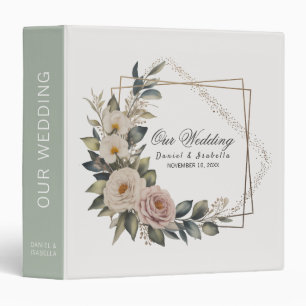 Watercolor Eucalyptus Greenery Rose Floral Wedding 3 Ring Binder