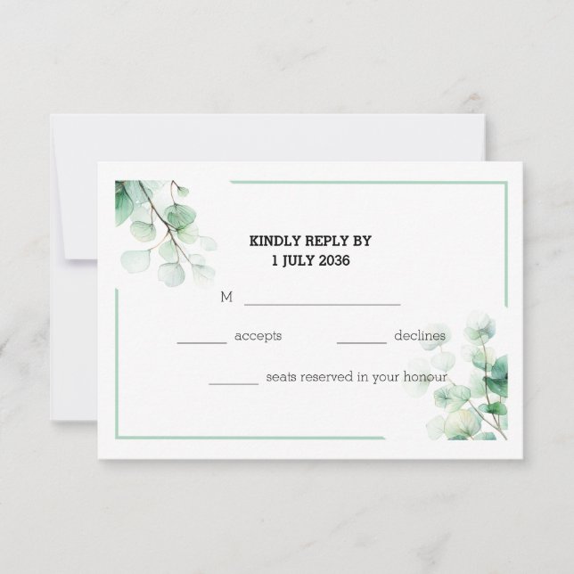 Watercolor Eucalyptus Greenery RSVP Card Wedding (Front)