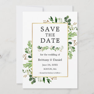 Watercolor Eucalyptus Greenery Save The Date Card
