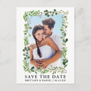 Watercolor Eucalyptus Greenery Save The Date Postcard
