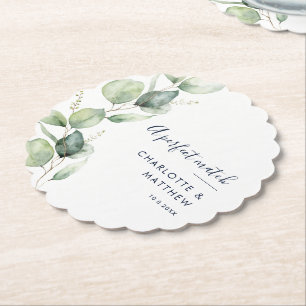 Watercolor Eucalyptus Greenery Script Wedding Paper Coaster