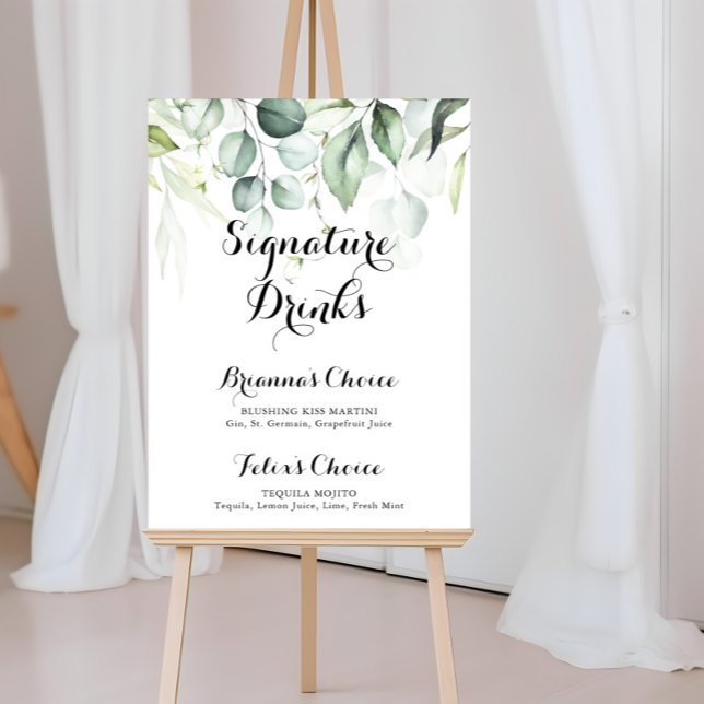 Watercolor Eucalyptus Greenery Signature Drinks  Poster (Creator Uploaded)