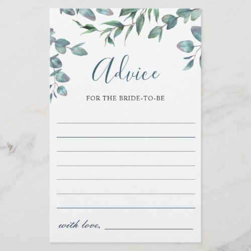 Watercolor Eucalyptus Greenery Simple Advice Card