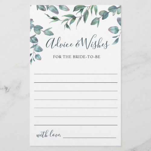 Watercolor Eucalyptus Greenery Simple Advice Card