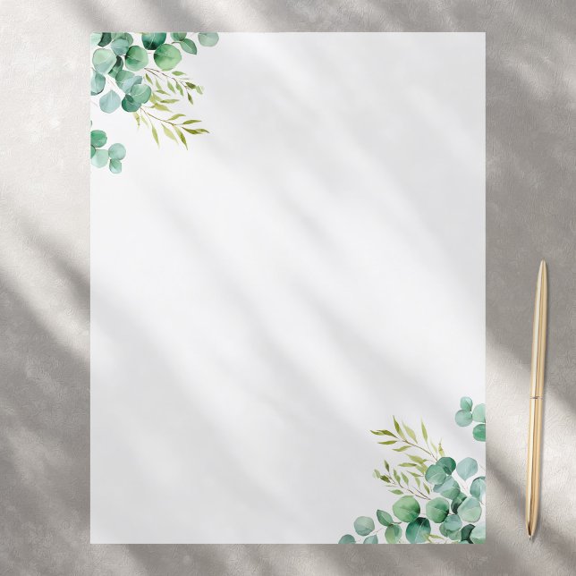 Watercolor Eucalyptus Greenery Stationery Paper (Creator Uploaded)