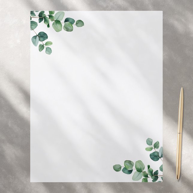 Watercolor Eucalyptus Greenery Stationery Paper (Creator Uploaded)
