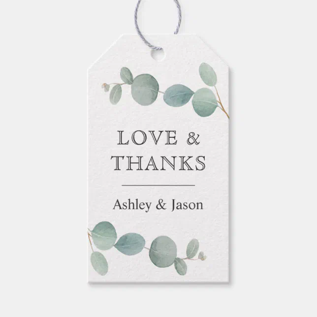 Watercolor Eucalyptus Greenery Thank You Favor Gift Tags | Zazzle