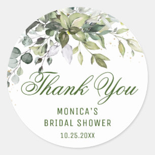 Watercolor Eucalyptus Greenery Thank You Name Classic Round Sticker