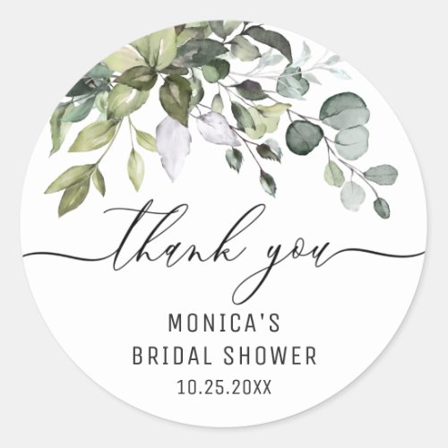 Watercolor Eucalyptus Greenery Thank You Name Classic Round Sticker