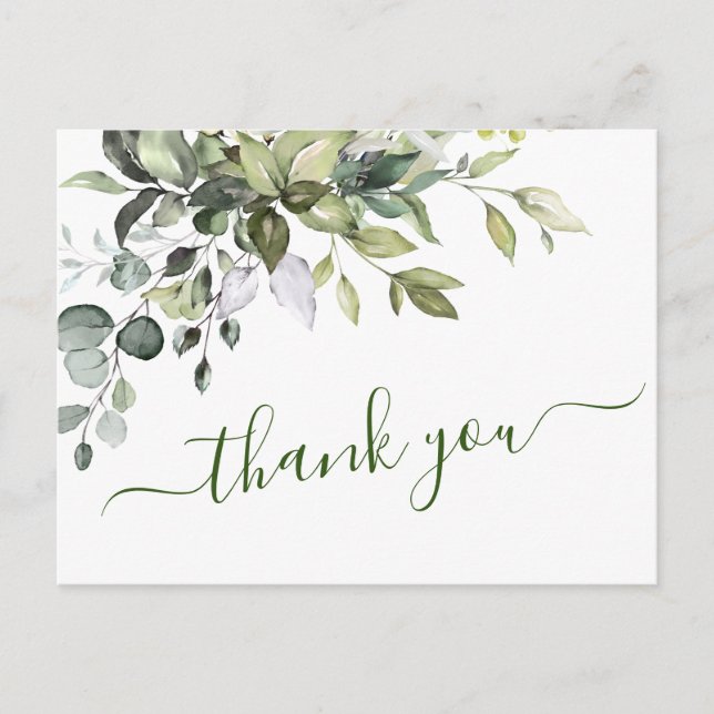 Watercolor Eucalyptus Greenery Thank You Wedding Postcard (Front)