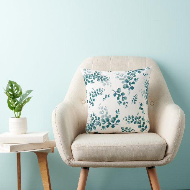 Watercolor eucalyptus greenery throw pillow (Chair)