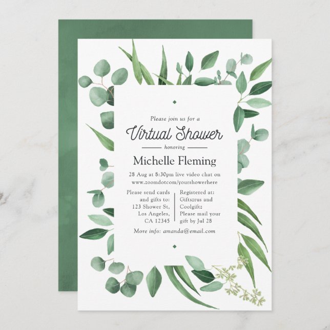 Watercolor Eucalyptus Greenery Virtual Shower Invitation (Front/Back)