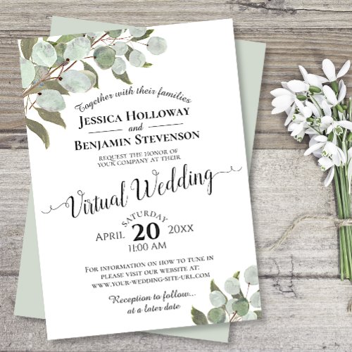 Watercolor Eucalyptus  Greenery Virtual Wedding Invitation