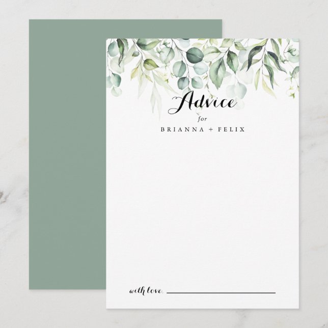 Watercolor Eucalyptus Greenery Wedding Advice Card (Front/Back)